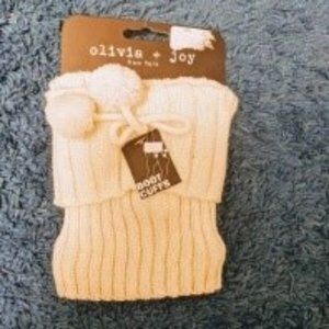 Olivia & Joy Boot Cuffs Knit Fold Over Pom, NWT